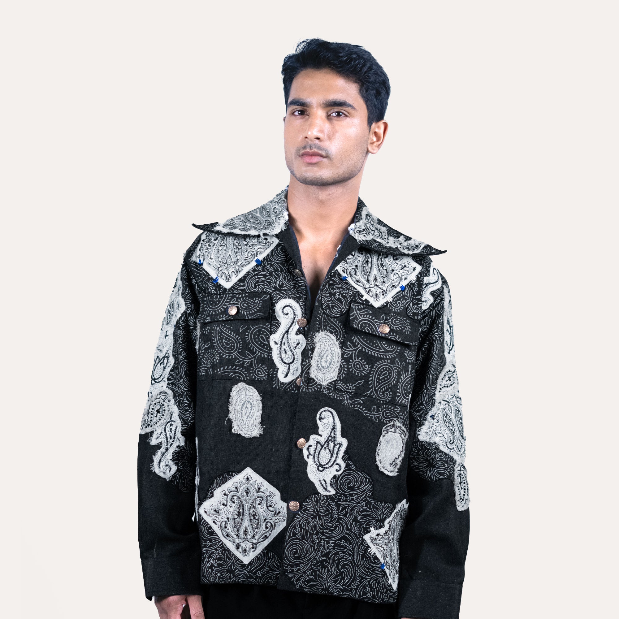 50 Shades Of Grey Oversized Hand-Embroidered Shacket | RAAH