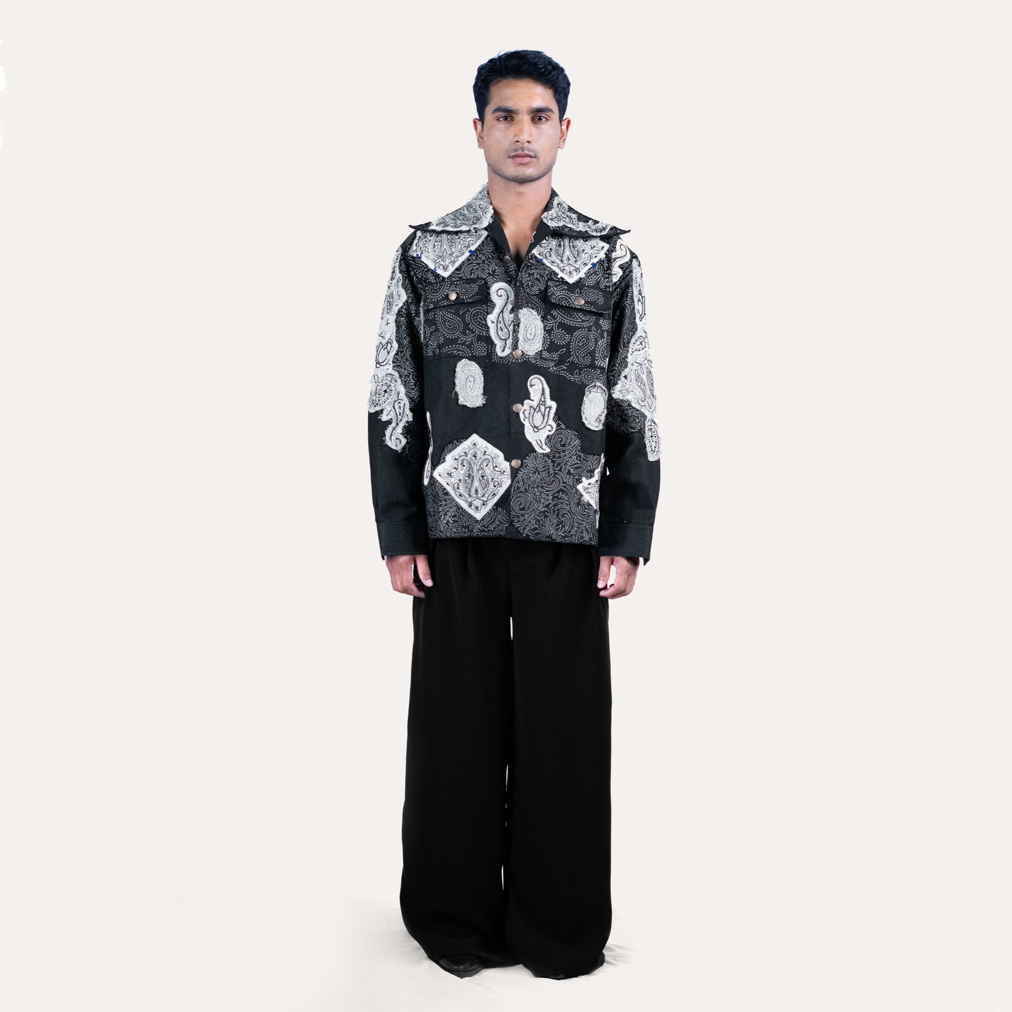 50 Shades Of Grey Oversized Hand-Embroidered Shacket | RAAH