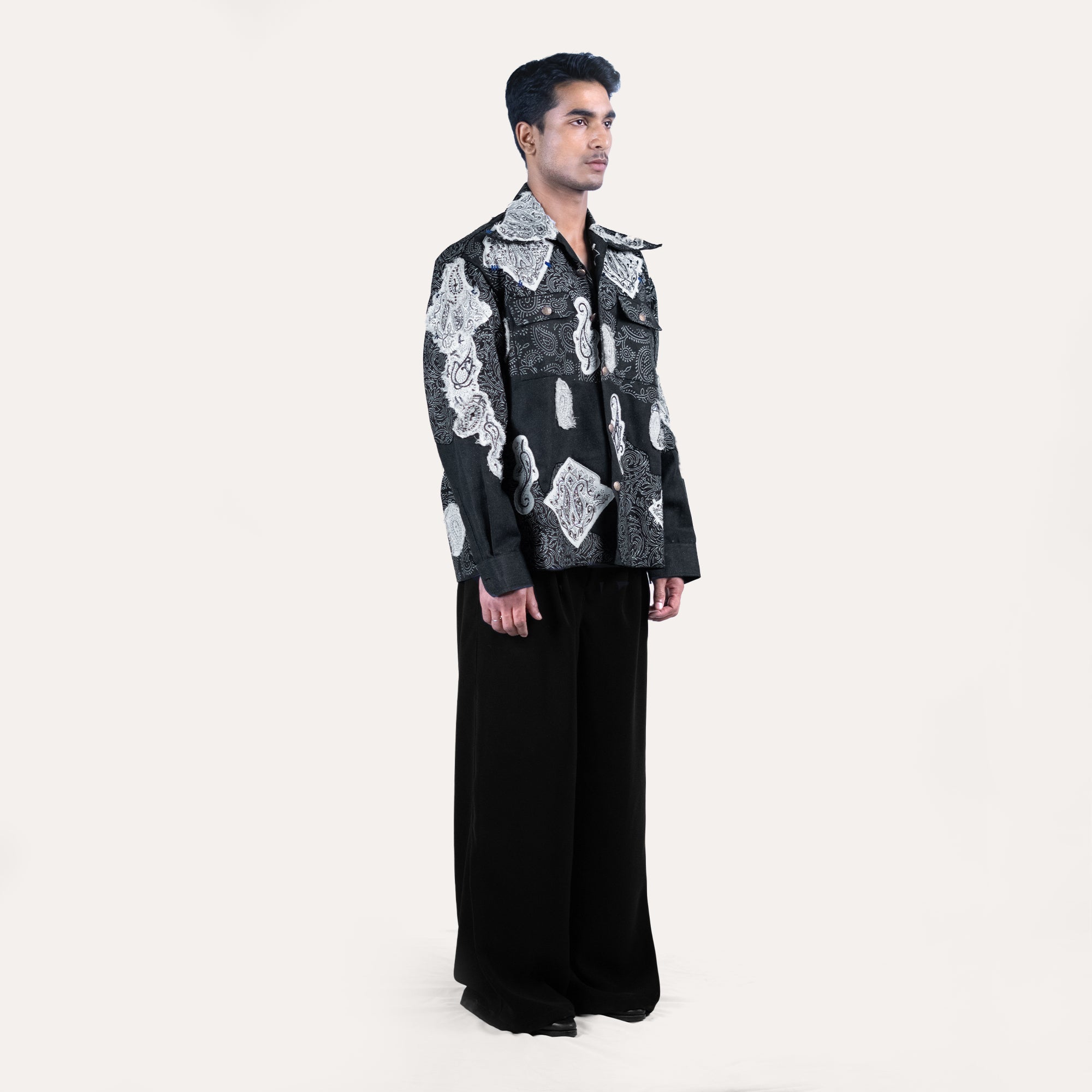 50 Shades Of Grey Oversized Hand-Embroidered Shacket | RAAH