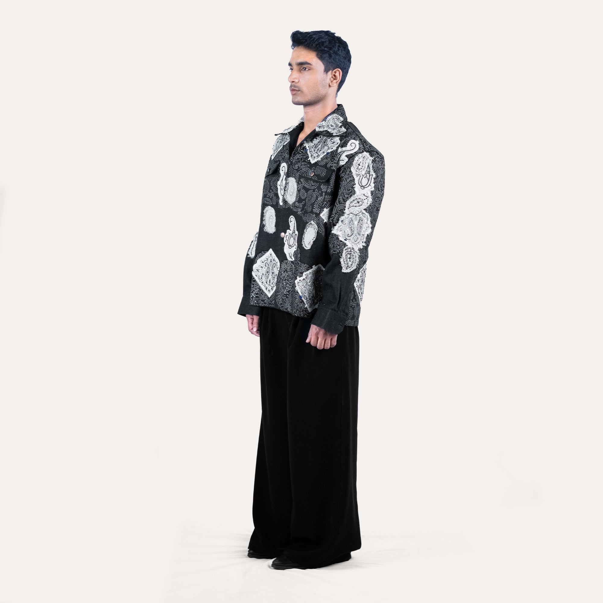 50 Shades Of Grey Oversized Hand-Embroidered Shacket | RAAH